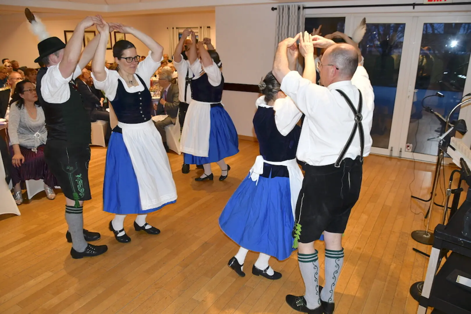 Folk dancers in traditional attire.